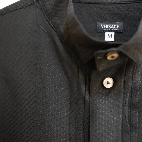 Versace Jeans Couture Men's Collared Patterned Dress Shirt Medium Black - Picture 6 of 6